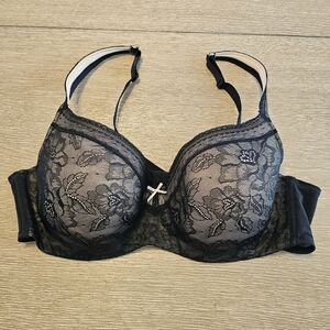 Cacique Modern Lace Covered Balconette Underwire 44C Black Floral